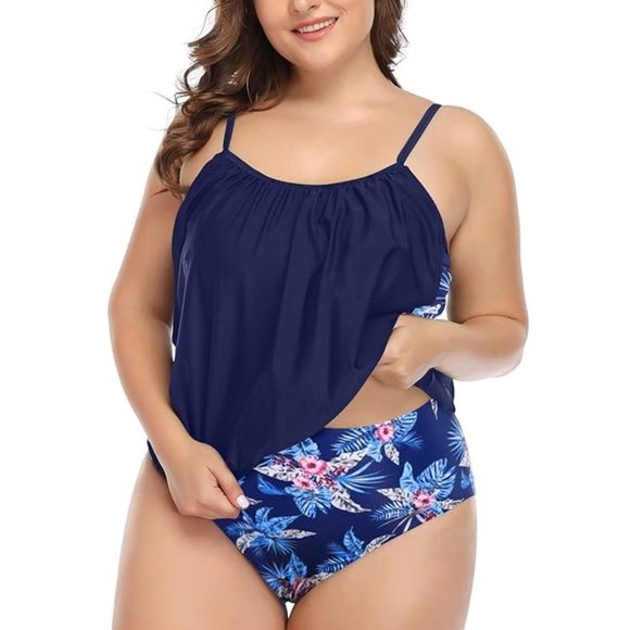Daci Tankini Swimsuit Two Piece Tummy Control Bathing Suit Loose Fit SZ 16W. f84 - Picture 5 of 9